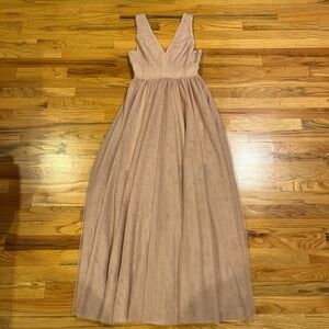 FAME AND PARTNERS Soft Tule Deep V Neck Nude Color Dress Gown 4